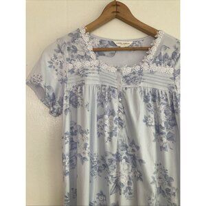 Laura Ashley Nightgown Cottagecore Blue Floral Sleep Pajama MIDI Lace Trim Sz M